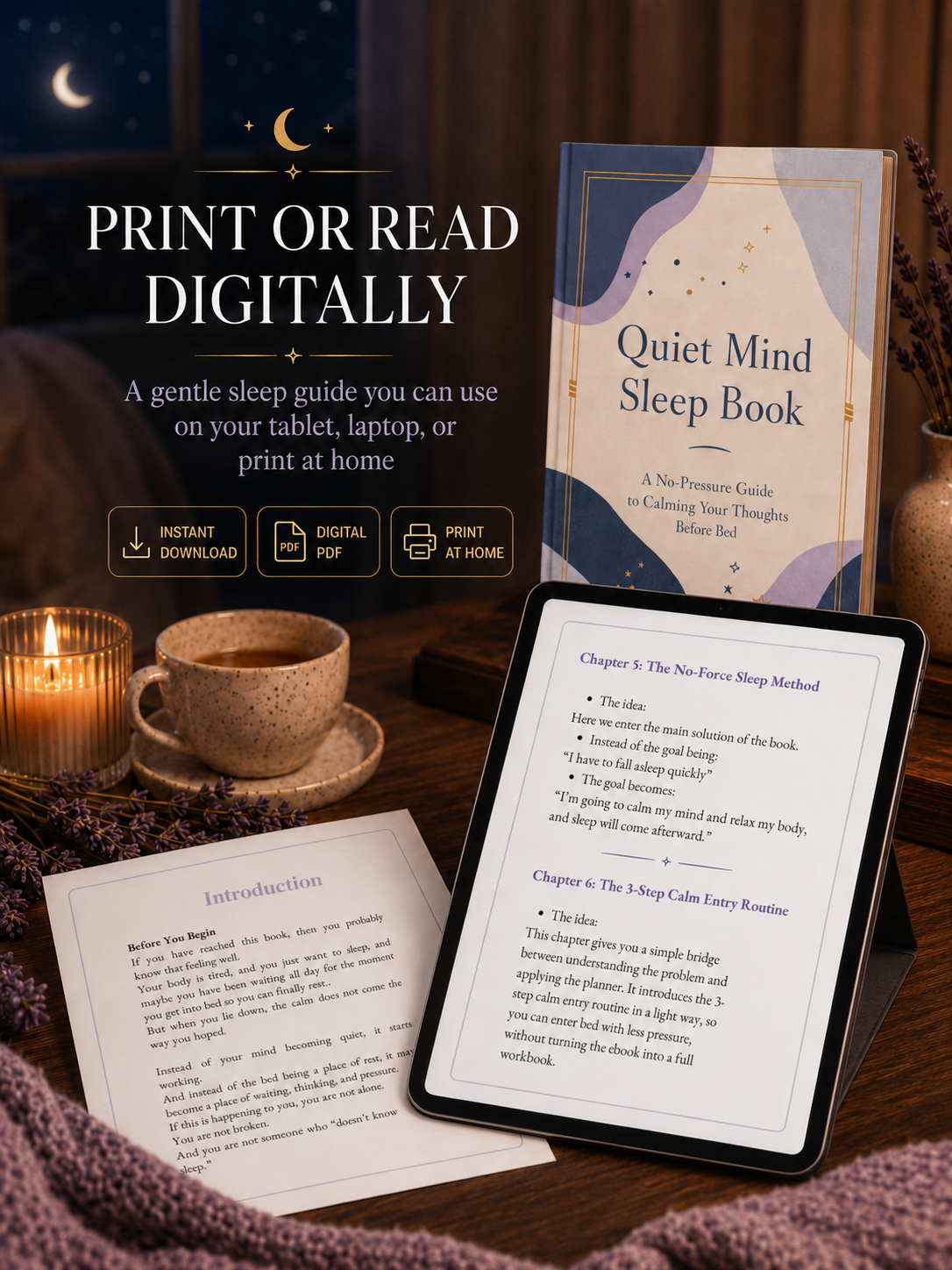 Stop lying awake in bed exhausted with a mind that won't turn off — NightCalm gives you a simple no-pressure system to finally feel calm at bedtime, instead of lying there waiting for sleep that won't come.